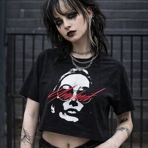 Grunge Punk, Size XL, Black graphic Cropped Top Short Sleeve